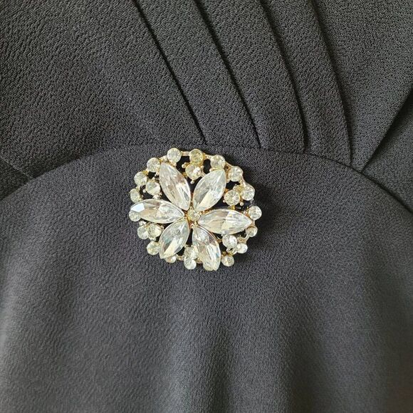 NWT Coldwater Creek LBD Chiffon Black Dress Rhinestone Diamond Brooch 6 Petite - Picture 3 of 14